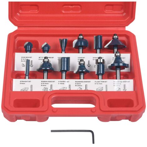 AIDUCHO Fraises Defonceuse 6.35mm, Coffret De 15 Fraises Tige De 6.35mm 1/4", Coupe-Outils Pour Travail Bois À Pointe En Carbure De Tungstène, Tige Forets En Acier Forgé