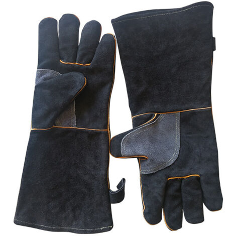 AIDUCHO Gants Résistants À La Chaleur Et Au Feu Gants De Soudage Pour Cheminée, Poêle, Four, Grill, Soudage, Barbecue, Porte-Casserole, Gants De Protection En Cuir De Vachette 35cm