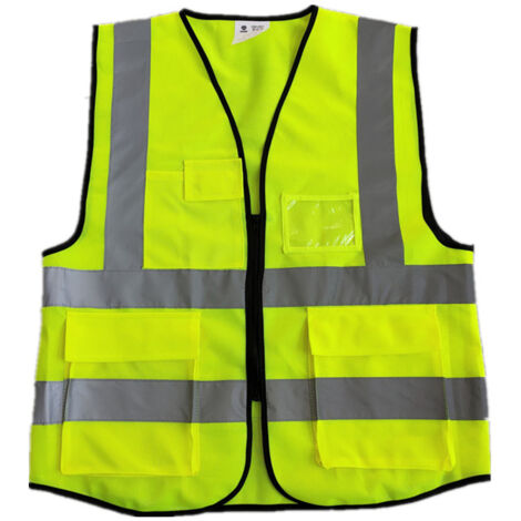 AIDUCHO Gilet De Sécurité Réfléchissant Haute Visibilité Avec Poches Et Fermeture Éclair Gilet De Travail De Construction Hommes Et Femmes Grand, Jaune, Circulation, Autoroute, Sécurité, Industriel, C