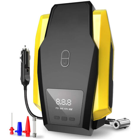AIDUCHO Gonfleur De Pneu Numérique, Compresseur D'air Portable 12v 150psi Pompe À Air De Gonfleur De Pneu De Voiture Rapide Avec Lumière Led, 3 Adaptateurs De Buse Et Fusible Supplémentaire