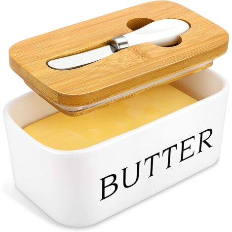 AIDUCHO Grand beurrier avec couvercle et couteau, 650 ml en céramique avec joint en silicone pour comptoir, beurrier hermétique avec couvercles, boîte à beurre pour beurre, noix, fromage