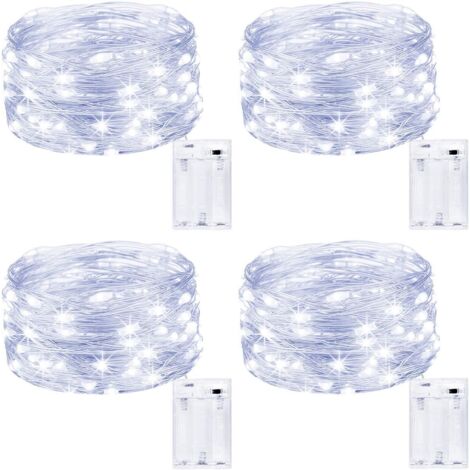 AIDUCHO Guirlande Lumineuse [Lot De 4], Mini Guirlande Led A Pile 5m 50 Leds Intérieur Et Extérieur Décoration Lumière Pour Chambre Noël Mariage Soirée Maison Jardin (Blanc Froid)
