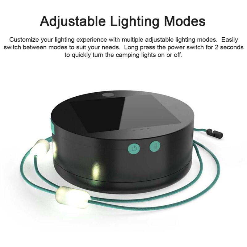 Guirlande lumineuse solaire de camping de 5,5 m, 20 led, rechargeable, étanche, avec plusieurs modes d'éclairage et fonction Power Bank, idéale pour