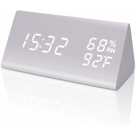 AIDUCHO Horloge de nuit Horloge de bureau en bois LED Réveil en bois Veilleuse Horloge moderne Montrer l'heure Date Calendrier Température Humidité Luminosité Ajuster l'horloge Bureau à domicile Chamb