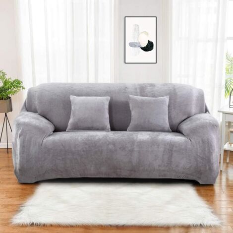 AIDUCHO Housse De Canapé 2 Places (Coussin Non Inclus) Housse De Protection En Velours Facile À Installer Tissu Élastique Extensible Lavable En Machine Couverture De Canapé(2 Places : 145-185 Cm, Gris