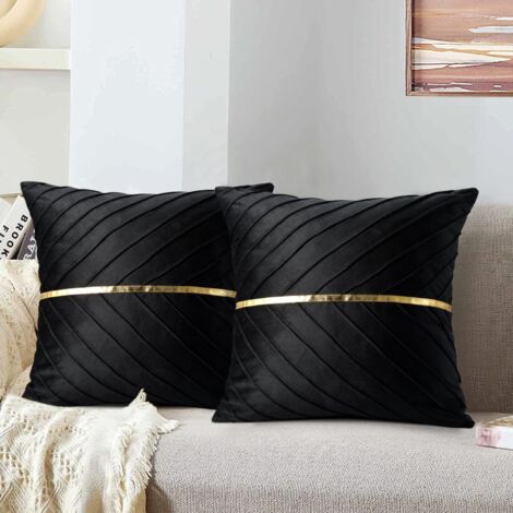 AIDUCHO Housse De Coussin Velours Gris Taie D'oreiller Carré Doré Décoratifs Salon 45x45 Cm Doux Canapé Fermeture Éclair Cachée Luxueux Pour Chaise Intérieure Lit Maison Chambre Ensemble De 2- Noir