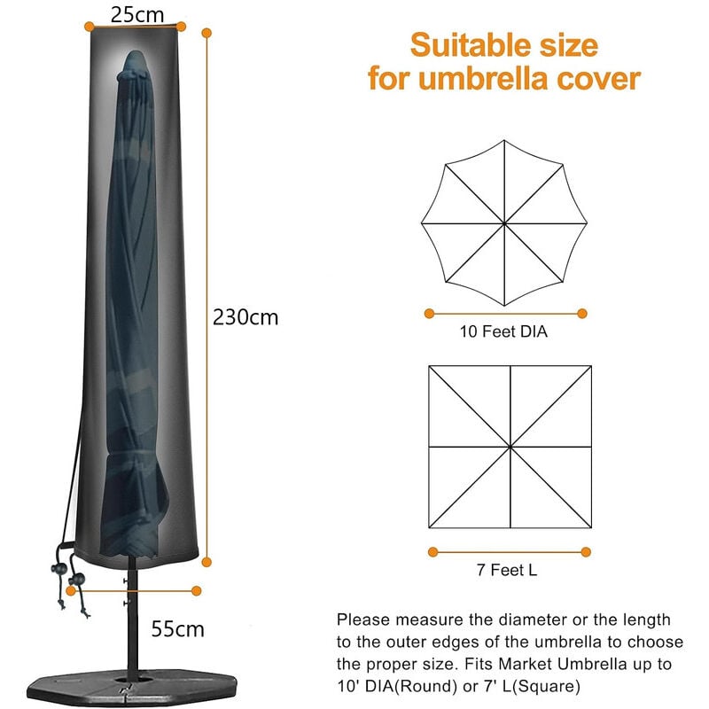 Aiducho - Housse De Parasol 25x55x230cm, Housse De Parasol Oxford Imperméable Et Robuste, Housse De Parasol De Marché Extérieur Durable Avec