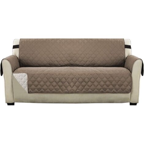 AIDUCHO Housses De Canapé Housse De Protection De Meubles Matelassée Réversible, Housses De Canapé Pour Canapé 3 Places Avec Sangle Élastique De 2 ", Housse De Canapé 3 Places Lavable En Machine (Taup