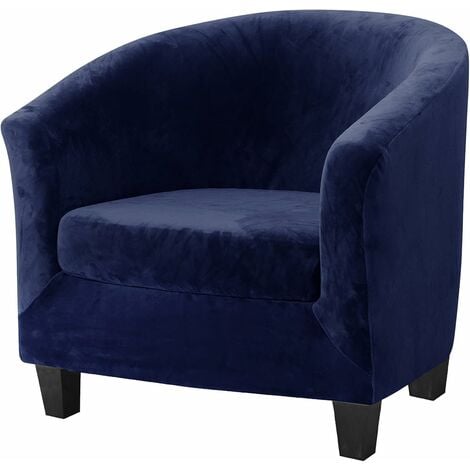 AIDUCHO Housses De Chaise De Baignoire 2 Pièces, Design 2 En 1 Amélioré Pour Fauteuil En Velours Extensible Avec Housse De Coussin, Chaises Baquets Club Antidérapantes, (Bleu Marine, Velours)