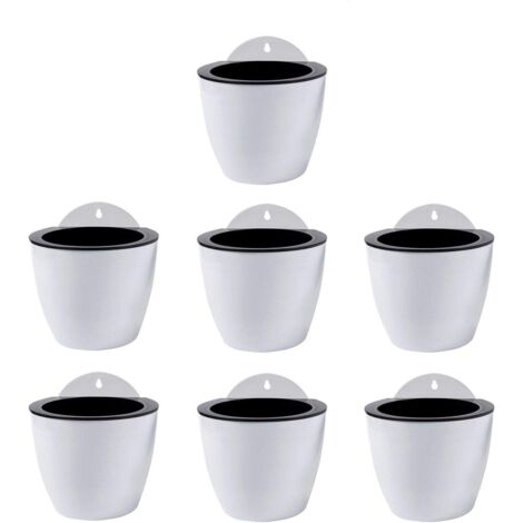 AIDUCHO Jardinières Suspendues À Arrosage Automatique Lot De 7  Deco Mural  Pot De Fleur Interieur, Exterieur  Decoration Murale Fenêtre  Blanc Plastique, Grande, 18 Cm
