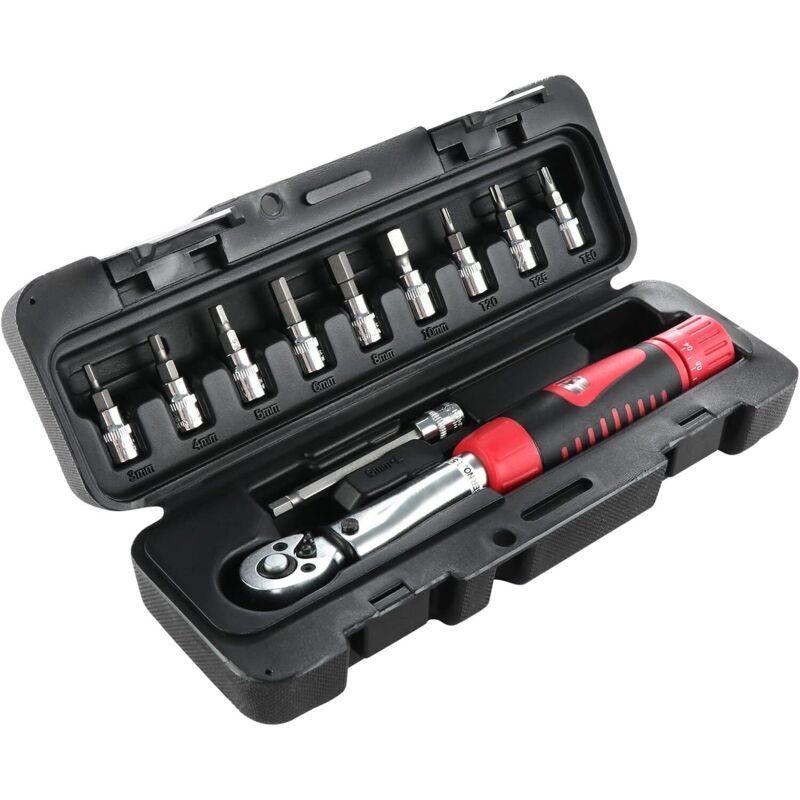 Jeu De Clés Dynamométriques 1/4' 2-24 Nm Clé Dynamométrique Réglable Clé à Torsion Pour Vélo De Route, Mot, Moto(11pcs-Rouge) - Aiducho