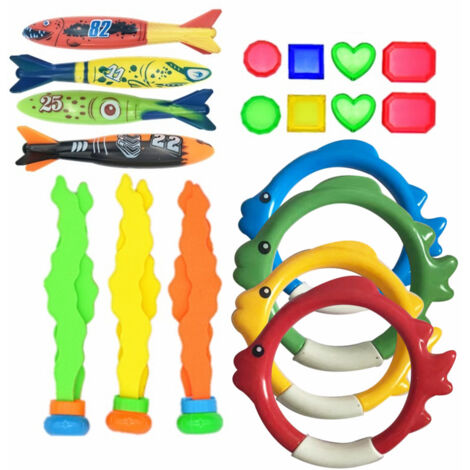 AIDUCHO Jouets De Plongée En Piscine D'été Pour Enfants Jeux De Piscine Pour Enfants Amusants Ensemble De Jouets De Naufrage Avec Anneaux De Plongée Cadeaux Sous-Marins Aux Algues