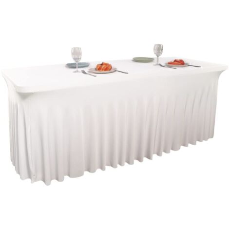 AIDUCHO Jupe de table extensible de 1.8 m pour tables rectangulaires avec dos ouvert, housse de table rectangulaire en élasthanne pour terrasse, mariage, fête,Blanc