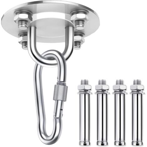 AIDUCHO Kit de Fixation Complet pour Fauteuil Suspendu ou Hamac  Ensemble de Kit de Montage Pivotant Mousqueton Argent Chaîne pour Chaise de Terrain de Jeu Extérieure Yoga Corde Sac de Frappe