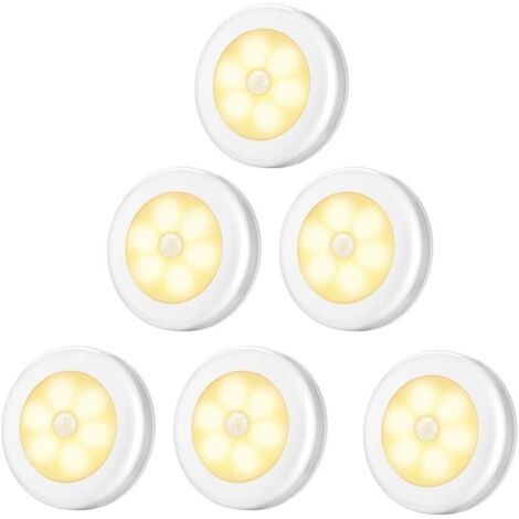 AIDUCHO Lampe De Placard/Armoire Led,6pcs Lampes Armoire Veilleuse,Eclairage Led Détecteur De Mouvement Avec Base Magnétique,Pour Escalier Cuisine Vitrines Cabinet (Alimenté Par Batterie) Blanc Lumièr
