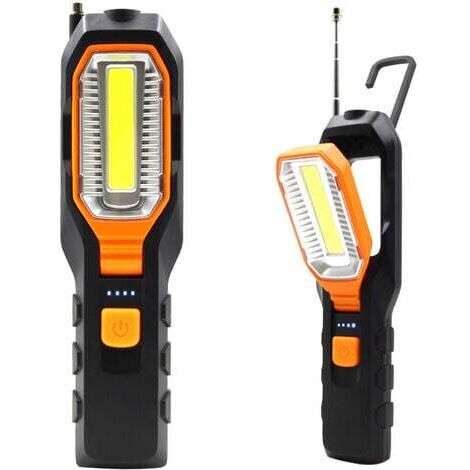 AIDUCHO Lampe D'inspection, Lampe Baladeuse Led Rechargeable, Lampe De Travail Cob, Lampe De Torches De Led, Avec Base Magnétique Et Crochet À Suspendre Pour Ateliers Automobile, Camping, Urgences