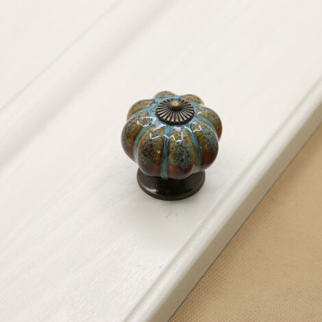 AIDUCHO Lot De 1 Boutons De Porte, Poignées De Tiroir, Poignées De Placard, Boutons En Céramique, Boutons De Style Rétro Et Élégant En Forme De Citrouille - Bleu