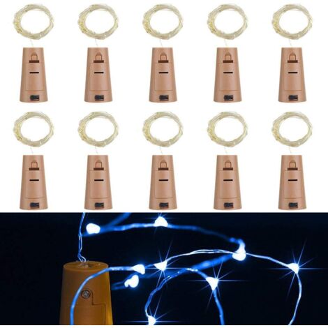 AIDUCHO Lot De 10 Led Bouteille Guirlande Liège Lampes, 2m 20 Led Lampes De Bouteille,Argenté Fil Guirlandes Lumineuses Pour Diy Décorer Fête, Barbecue, Jardin, Chambre, Noël, Halloween (Bleu)