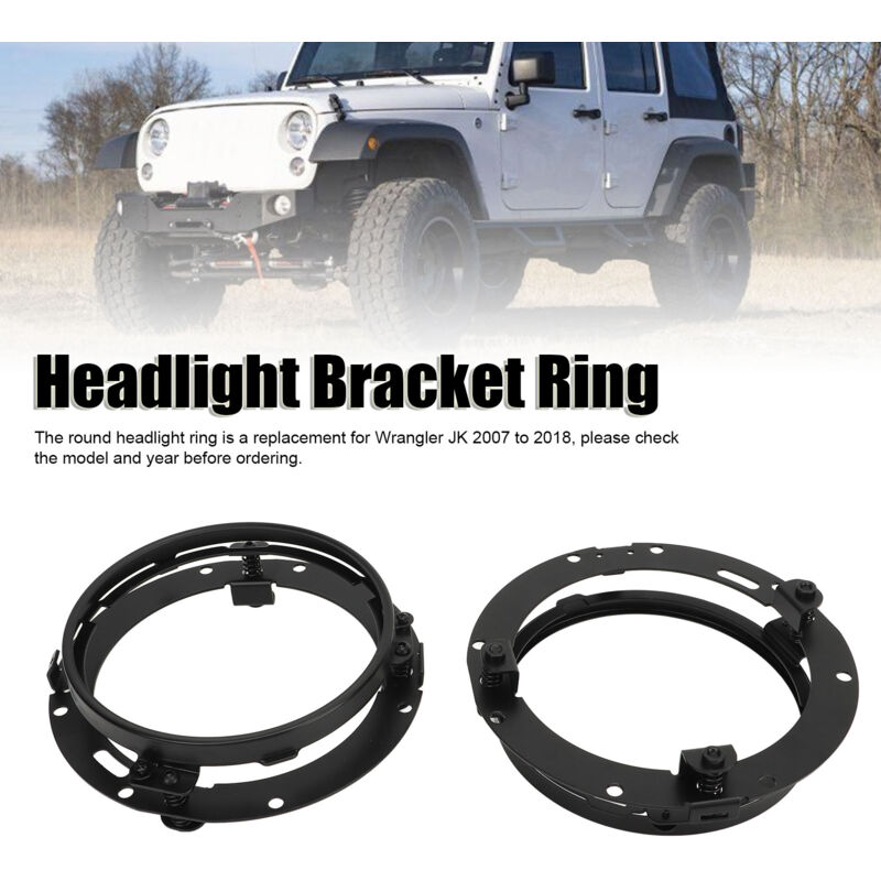 Aiducho - Lot de 2 anneaux de phare ronds de 7 pouces, support de montage de phare, anneau de retenue pour Wrangler jk 2007 à 2018