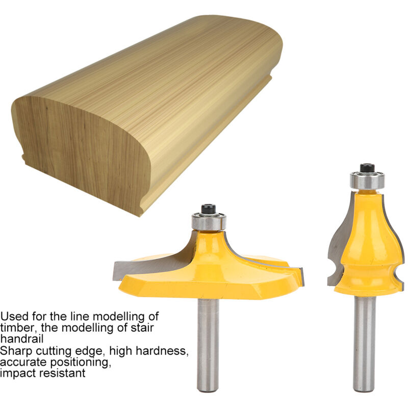 Aiducho - Lot de 2 fraises à bois à tige de 8 mm pour main courante et bord de table avec roulement