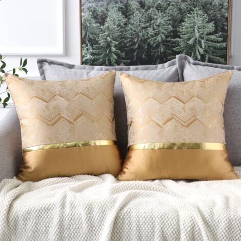 AIDUCHO Lot De 2 Housses De Coussin Pour Lit, Canapé, Voiture, Décoration Moderne Minimaliste, Cuir Doré, Coutures Ondulées, 50 X 50 Cm (Doré)