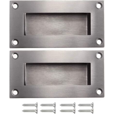 AIDUCHO Lot De 2 Poignées De Porte Coulissantes Rectangulaires Encastrées Affleurantes Poignée Encastrée Poignées Cachées En Acier Inoxydable Brossé Satiné Poignée Cachée - Argent