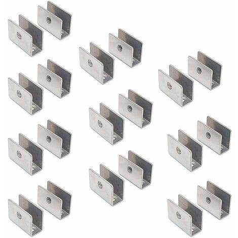 AIDUCHO Lot de 20 supports pour étagère en verre – 201 en acier inoxydable avec pince de serrage ronde réglable de 8 à 12 mm d'épaisseur, panneau de taille 26,5 x 36,5 x 16,5 mm