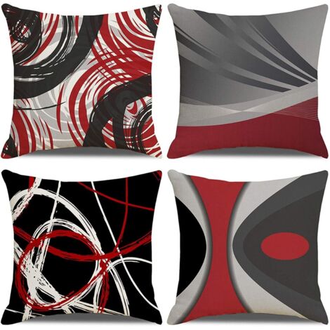 AIDUCHO Lot De 4 Housse De Coussin 45x45cm, Rouge Noir Motif Géométrique Taie D'oreiller Décoratif Canapé En Coton Et Coton Pour Canapé Lit Chambre Chaise Jardin
