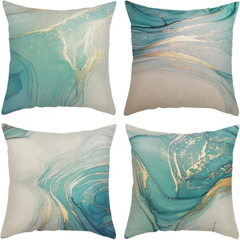 AIDUCHO Lot De 4 Housse De Coussin 45x45cm, Taie D'oreiller Décoratif Canapé En Coton Et Coton Pour Canapé Lit Chambre Chaise Jardin-Vagues Bleues