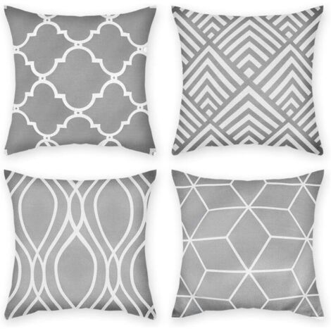 AIDUCHO Lot De 4 Housses De Coussin Gris Meubles D'extérieur Décoratifs Coton Carré Impression Simple Face Taie D'oreiller Pour Bureau À Domicile Canapé Canapé Voiture Jardin 45 X 45 Cm
