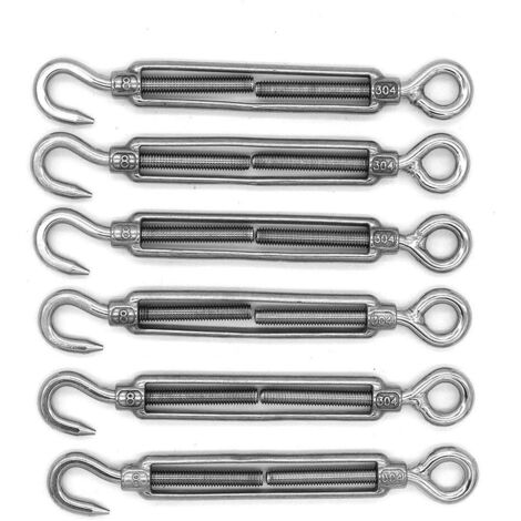 AIDUCHO Lot De 6 Crochets Et Œillets M8, Tendeur C À O, Acier Inoxydable 304, Kit De Quincaillerie Pour Tension De Câble Métallique Robuste, Pour Pare-Soleil, Installation D'auvent De Tente