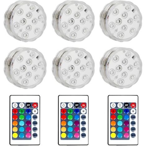 AIDUCHO Lot De 6 Lampes Led Submersibles Avec Télécommande Pour Étang - Changement De Couleur Led Rvb - Étanche - Changement De Couleur - Piles Aaa