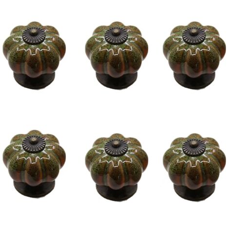 AIDUCHO Lot De 6 Poignées De Tiroir De Style Européen En Céramique Émaillée En Forme De Citrouille (Vert)