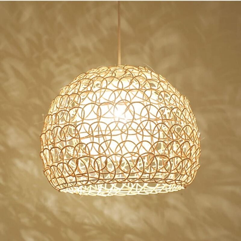 Lustre Double Rotin Suspension En Osier E27 Luminaire Suspendu Plafond Abat-Jour En Rotin Luminaire DéCoratif Pour Jardin, Salle à Manger, Bureau,
