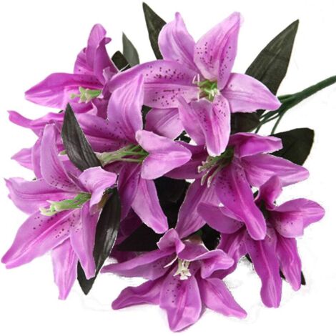AIDUCHO Lys Artificiel 10 Têtes Faux Lys Fleur Artificielle Décoration De Fête De Mariage Bouquet Maison Hôtel Bureau Jardin Artisanat Art Déco Violet