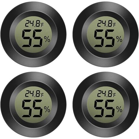 AIDUCHO Mini Hygromètre, Paquet De 4 Petits Thermomètre Numérique Hygromètre Moniteur Jauge D'humidité Extérieure Intérieure Pour Voiture Serre Maison Sous-Sol Noir