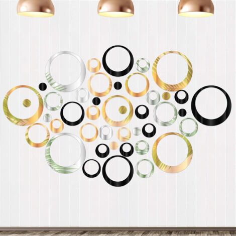 AIDUCHO Miroir Cercle Sticker, 72 Pcs Miroir Sticker Rond pour Décorer les Chambres les Salons les Bureaux et Mural Stickers Miroir Utilise Un Design Effet Miroir, 3D Cercle Sticker Mural (Noir or et 