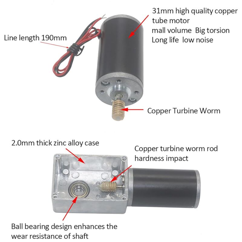 Aiducho - Moteur à Engrenages dc 12 v 50 tr/Min, Vitesse de Torsion élevée, Réduction de la Boîte de Vitesses électrique, Vis sans Fin Réversible,