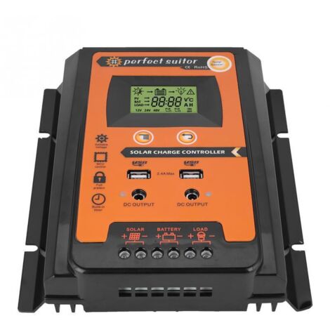 AIDUCHO Mptt Contrôleur De Charge Solaire 12v / 24v Régulateur De Batterie De Panneau Solaire Dual Usb Lcd Affichage Régulateur De Courant De Panneau 50a Noir Orange