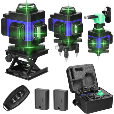 AIDUCHO Niveau Laser, Niveaux à bulle laser 16 Lignes croix Ligne Vert laser en 4 x 360 auto-équilibrage du niveau laser vert d'alignement Base de levage rechargeable par USB