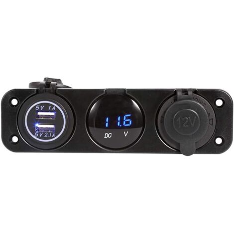 AIDUCHO Panneau 3 Trous - Bateau De Voiture Étanche Panneau 3 Trous Double Chargeur Usb Voltmètre Led Bleu Prise 12v