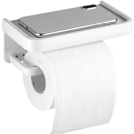 AIDUCHO Papier Toilette Avec Etagère Support Papier Toilette Mural Porte Rouleau Wc Sans Percage Adhesif Espace Aluminium Pour La Cuisine Salle De Bain-Blanc