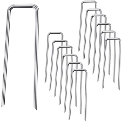AIDUCHO Piquets de, 50 Clous en Forme de U pour Fixer Le Gazon Artificiel, Les Filets, Les Tissus, Les Tentes, Les Conduites d'eau, etc (3mm, 4 x 10cm)