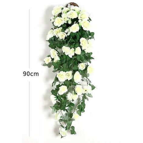 AIDUCHO Plantes suspendues artificielles - Faux Soie Rose Fleurs Suspendus Guirlande Rotin Ivy Vigne pour la Décoration De Noce Jardin Mur (Blanc, 2 pièces)