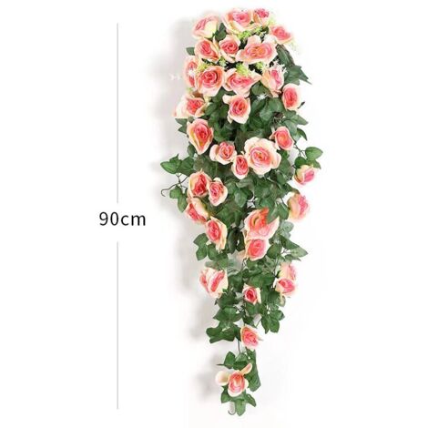 AIDUCHO Plantes Suspendues Artificielles - Faux Soie Rose Fleurs Suspendus Guirlande Rotin Ivy Vigne Pour La Décoration De Noce Jardin Mur (Champagne, 2 Pièces)