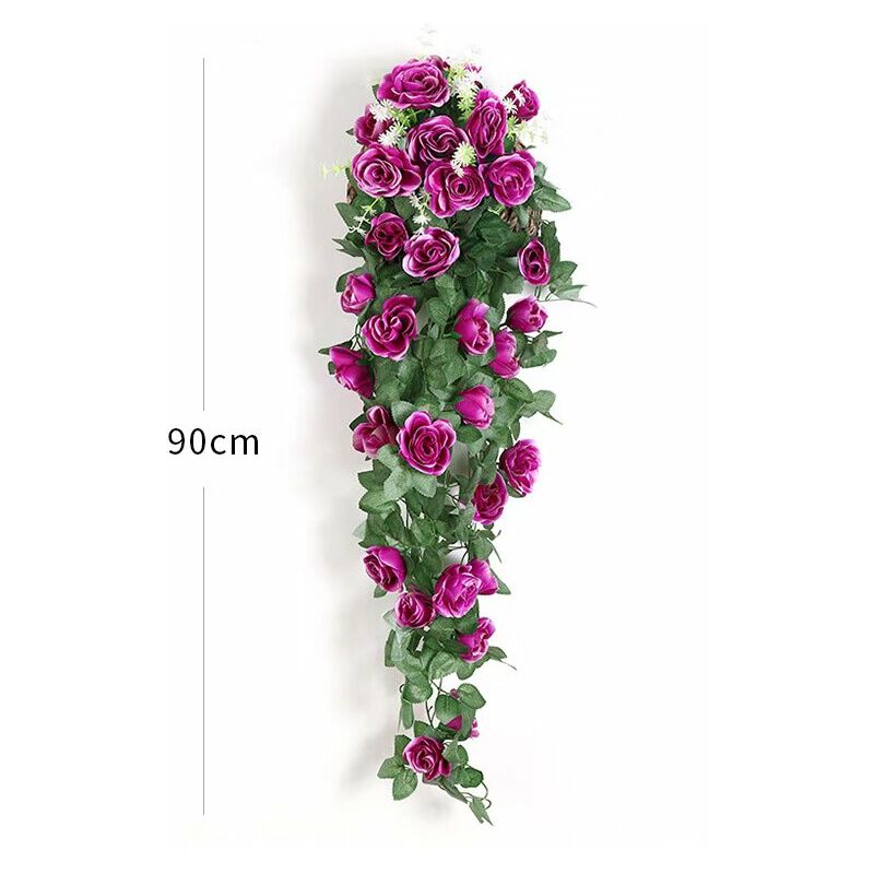 Plantes Suspendues Artificielles - Faux Soie Rose Fleurs Suspendus Guirlande Rotin Ivy Vigne Pour La Décoration De Noce Jardin Mur (Mauve, 2 Pièces)
