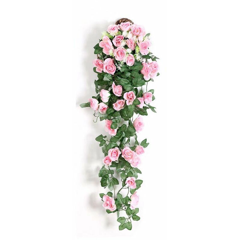 Plantes Suspendues Artificielles - Faux Soie Rose Fleurs Suspendus Guirlande Rotin Ivy Vigne Pour La Décoration De Noce Jardin Mur (Rose, 2 Pièces)