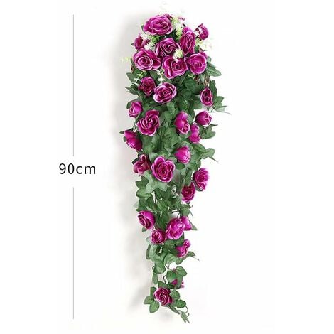 AIDUCHO Plantes suspendues artificielles - Faux Soie Rose Fleurs Suspendus Guirlande Rotin Ivy Vigne pour la Décoration De Noce Jardin Mur (mauve, 2 pièces)
