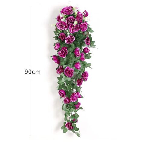 AIDUCHO Plantes Suspendues Artificielles - Faux Soie Rose Fleurs Suspendus Guirlande Rotin Ivy Vigne Pour La Décoration De Noce Jardin Mur (Mauve, 2 Pièces)