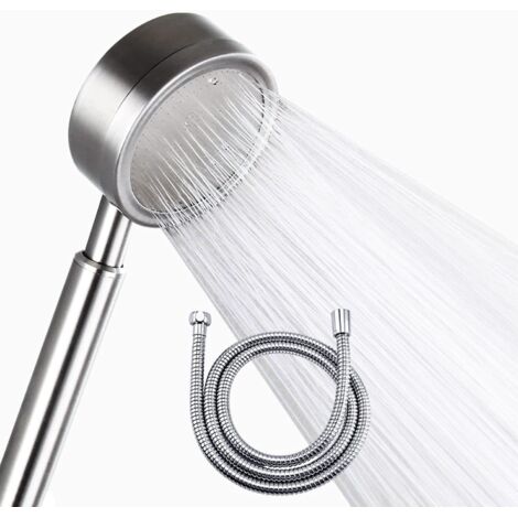 AIDUCHO Pommeau Douche Pression Acier Inox 304 Et Flexible Douche 1.5m,Pommeau Douche Economiseur D'eau,Douchette Douche Salle De Bain (Douchette+ 1,5mtuyau)